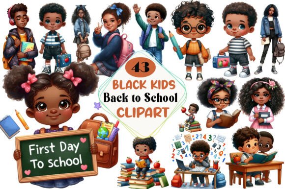 Black Kids Back to School Clipart: Vibrant Designs for Every Project