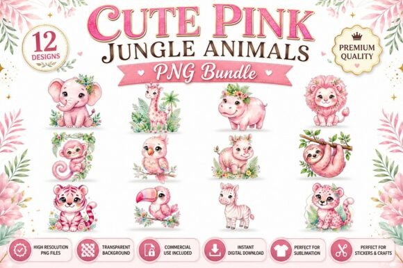 Cute Pink Jungle Animals PNG Clipart: A Design Deep Dive