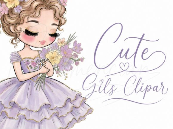 Elevate Your Designs with Lavender Princess Girl Clipart PNG Flora
