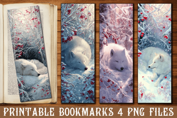 Snowy Winter White Wolf Sleep Bookmark: A Serene Design Asset