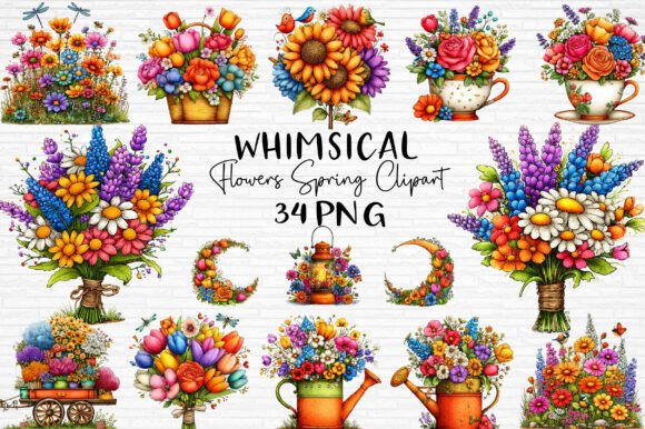 Whimsical Flowers Spring Clipart for Creative Projects