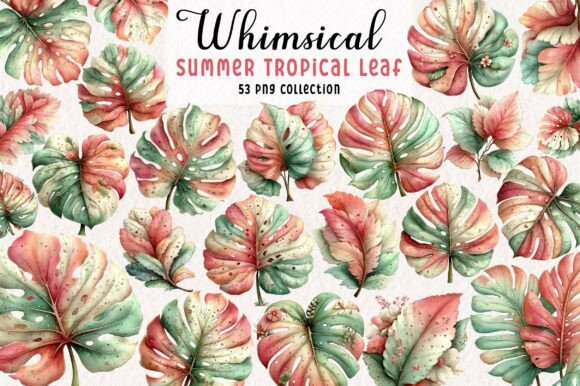 Whimsical Summer Tropical Leaf Clipart: Your Go-To Botanical Design Kit